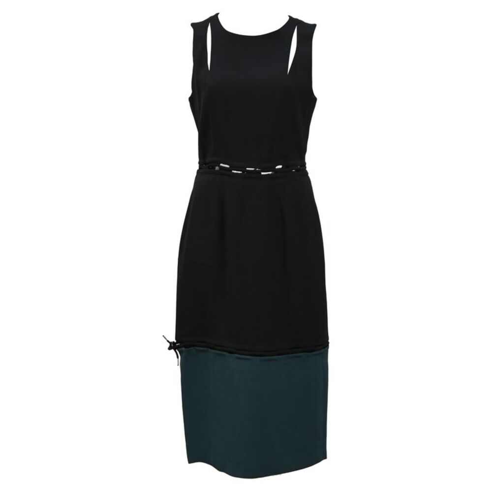 Kenzo Cut Out Sleeveless Midi Dress in Black and Green Viscose